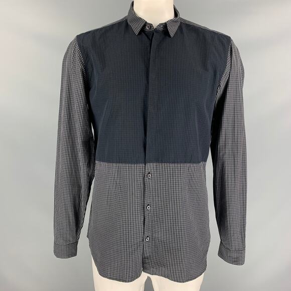 BURBERRY PRORSUM Size XL Grey Gingham Hidden Buttons Long Sleeve Shirt - Picture 1 of 5